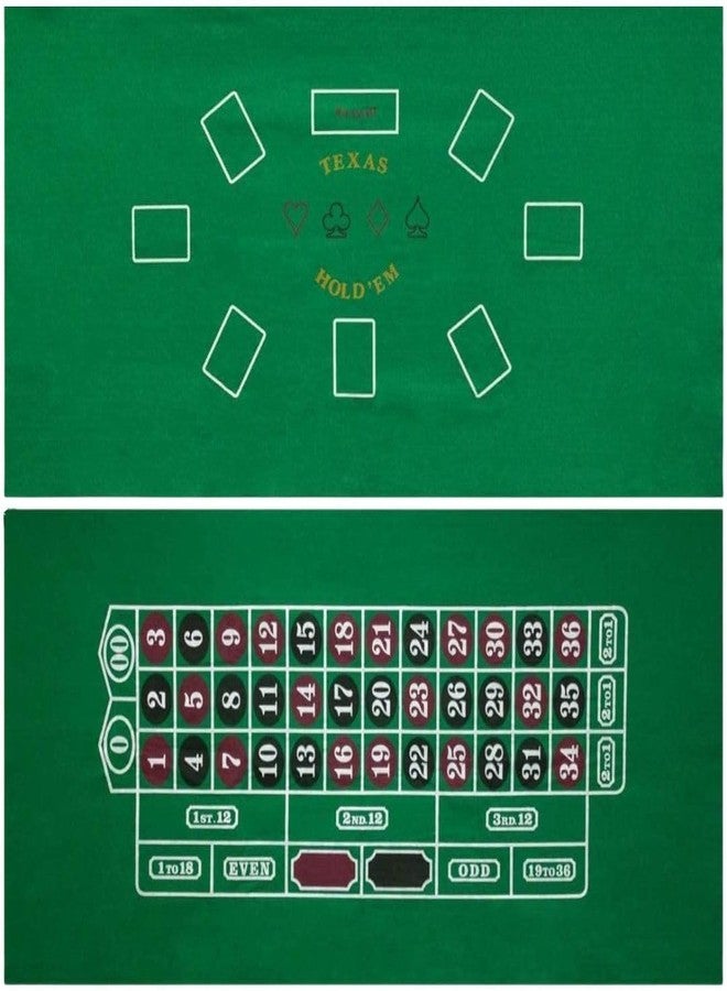WMX KD Casino Tabletop Felt Layout Mat for Nights Game, Fun Casino, Parties, and Events! 36"x72" (Green Texas Hold'em) - Image 1